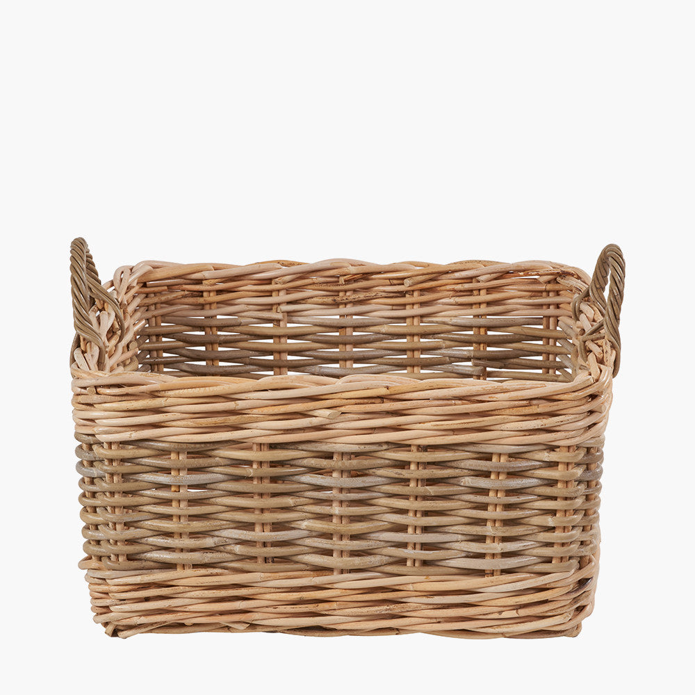 Set of 4 Grey and White Kubu Rattan Rectangular Storage Baskets – Stylish and Functional Handwoven Home Organisation