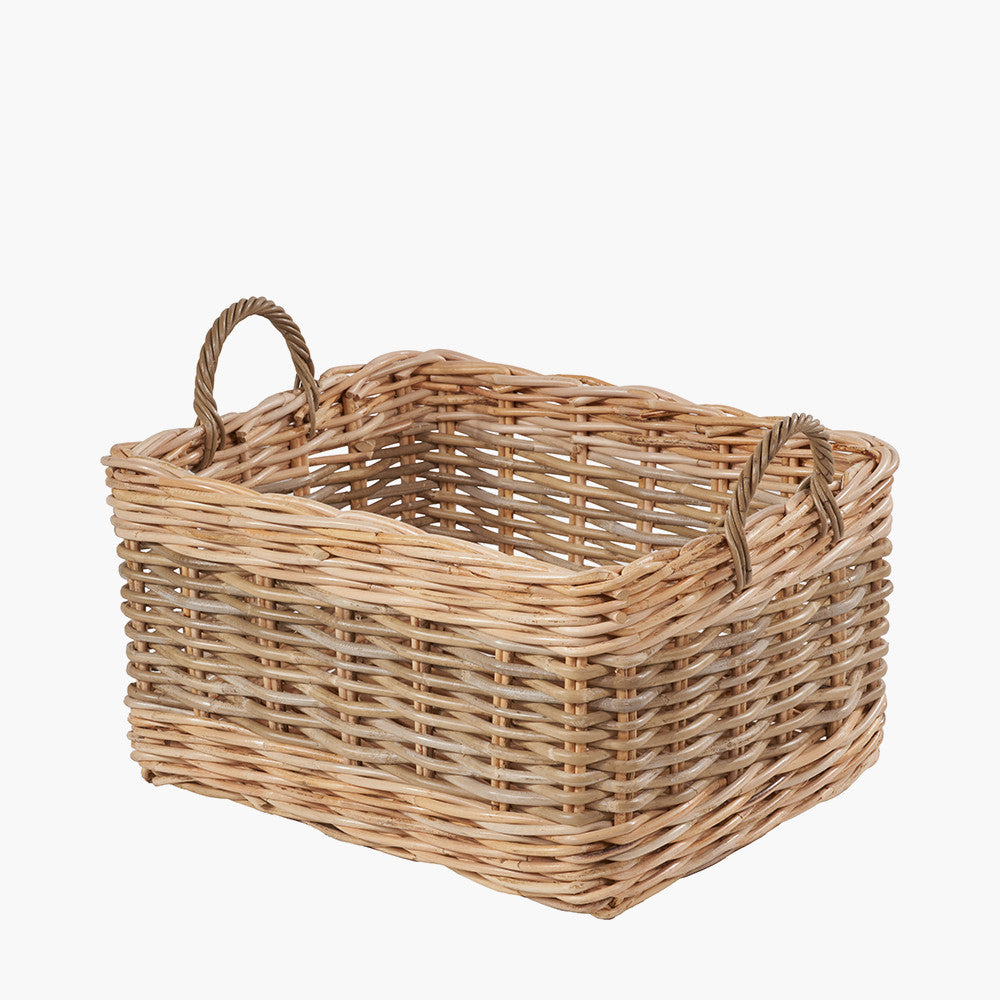Set of 4 Grey and White Kubu Rattan Rectangular Storage Baskets – Stylish and Functional Handwoven Home Organisation