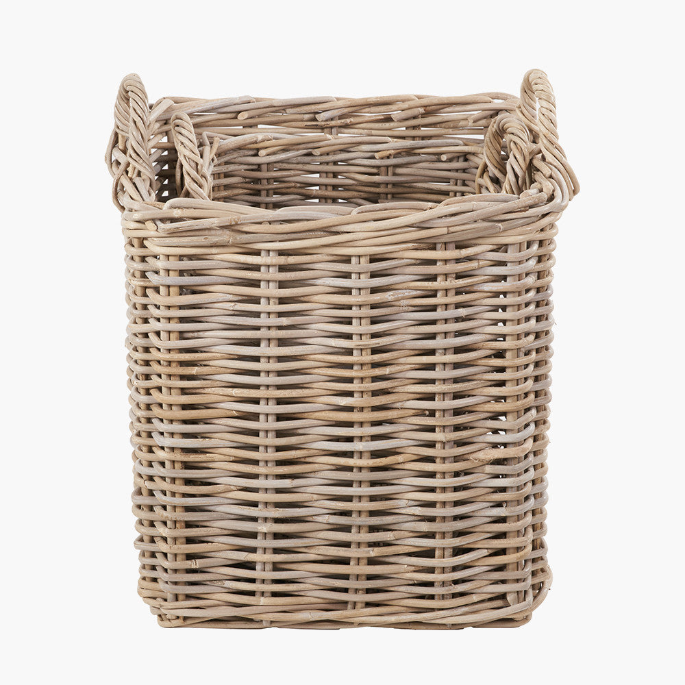 Tobs Set of 2 Grey Rattan Square Log Baskets