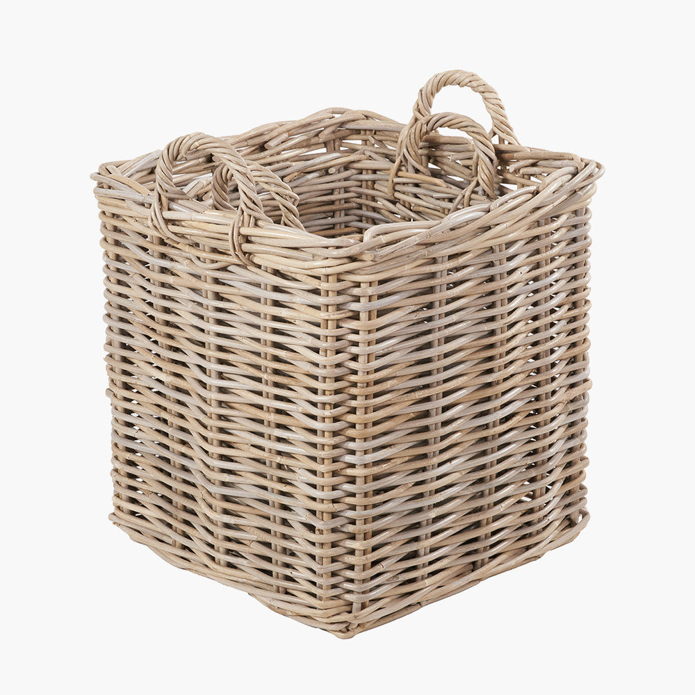 Tobs Set of 2 Grey Rattan Square Log Baskets