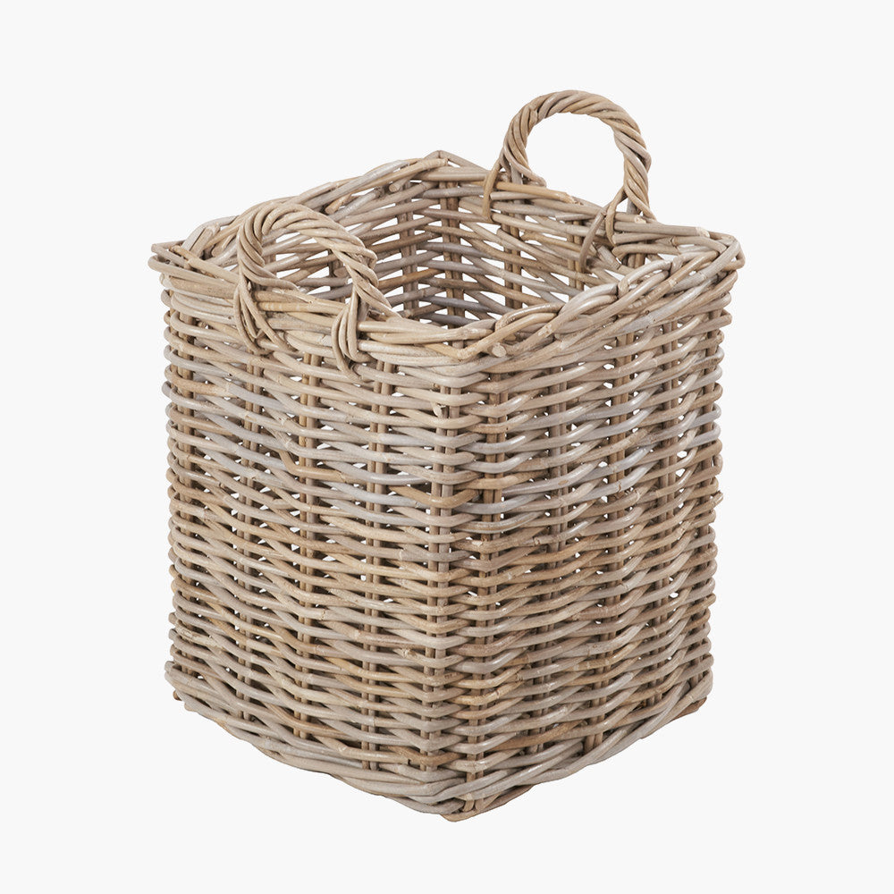 Tobs Set of 2 Grey Rattan Square Log Baskets
