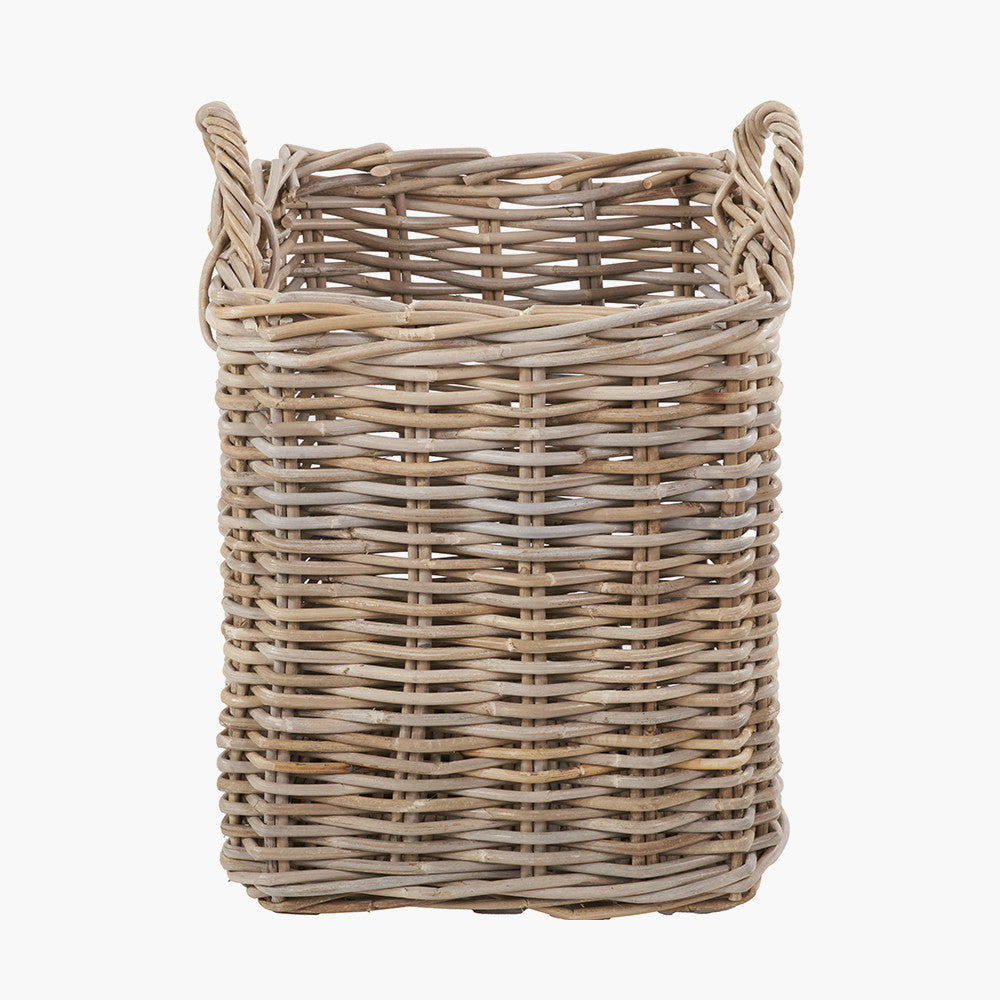 Tobs Set of 2 Grey Rattan Square Log Baskets