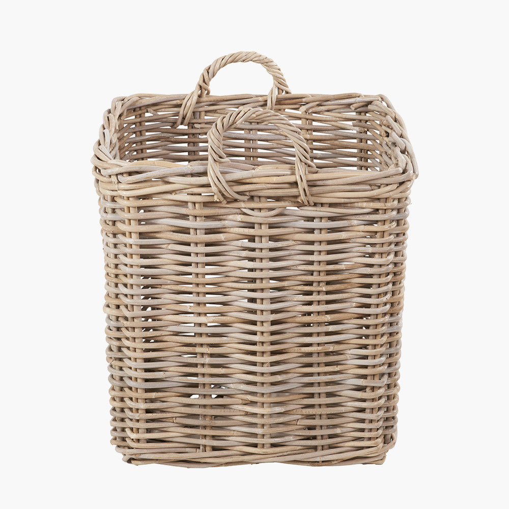 Tobs Set of 2 Grey Rattan Square Log Baskets