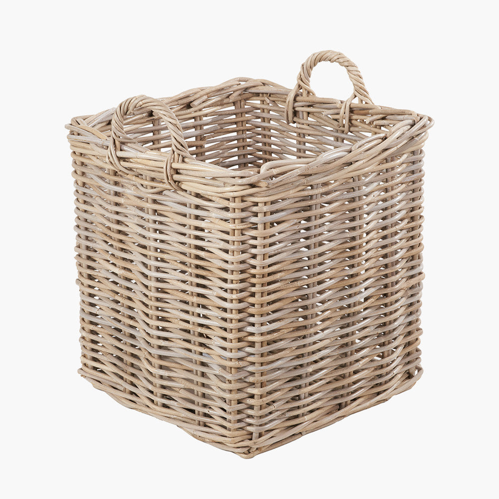 Tobs Set of 2 Grey Rattan Square Log Baskets