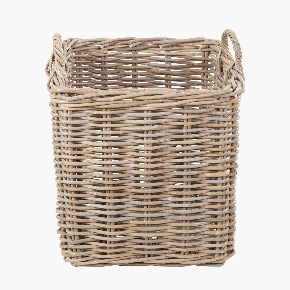 Tobs Set of 2 Grey Rattan Square Log Baskets