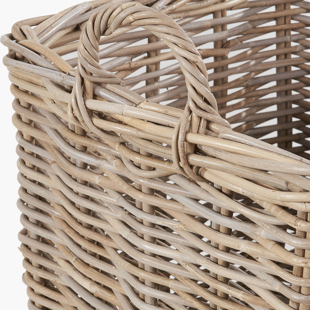 Tobs Set of 2 Grey Rattan Square Log Baskets