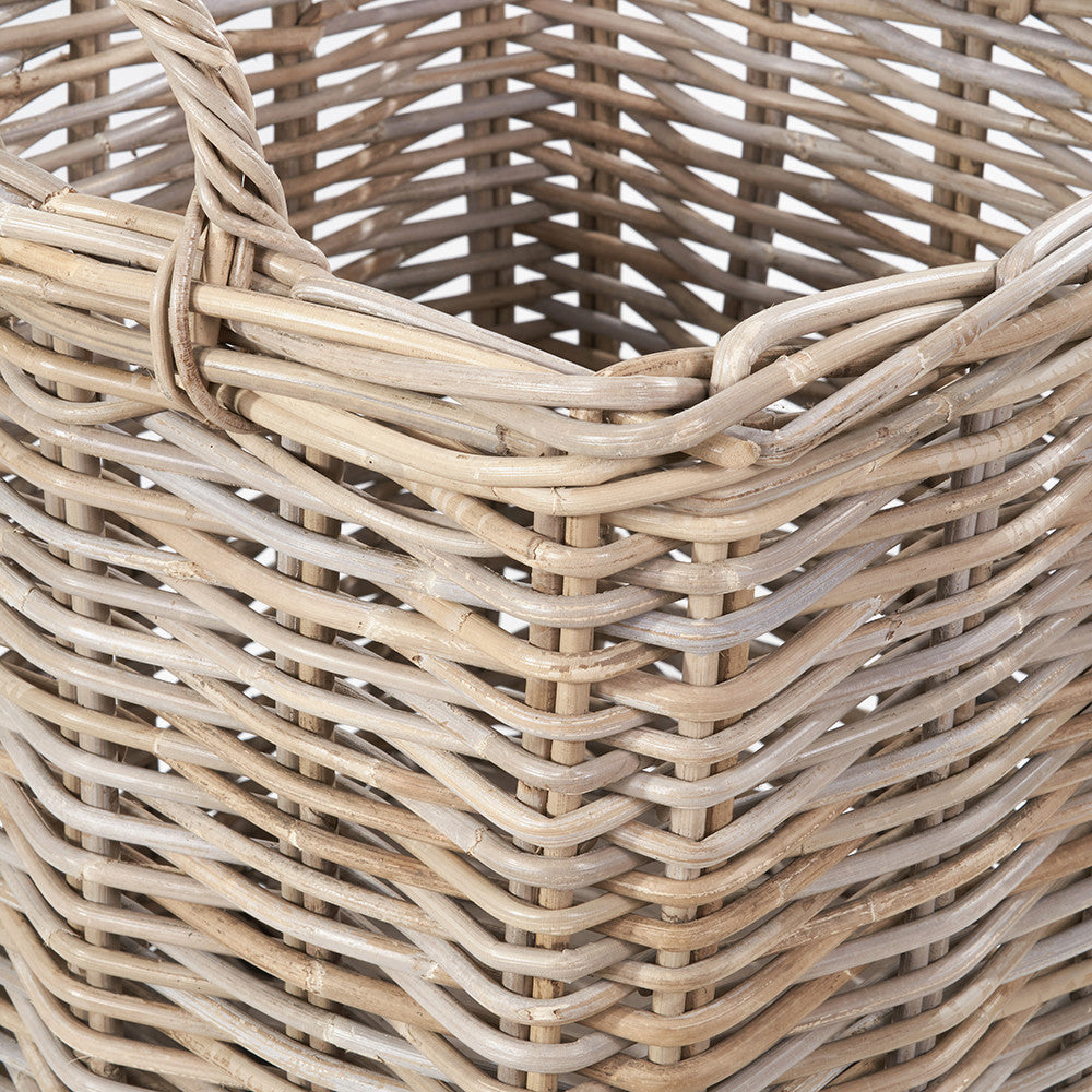 Tobs Set of 2 Grey Rattan Square Log Baskets