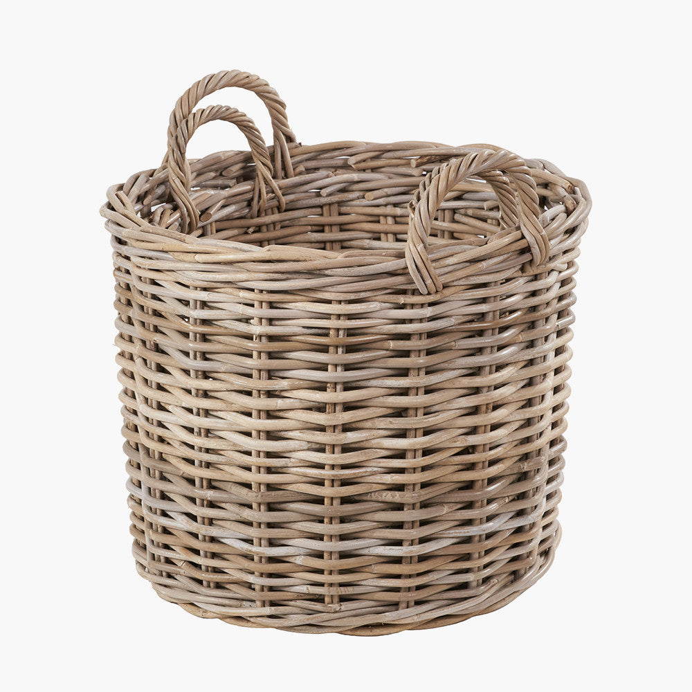Tobs Set of 2 Grey Rattan Round Log Baskets