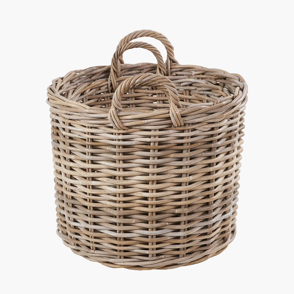 Tobs Set of 2 Grey Rattan Round Log Baskets