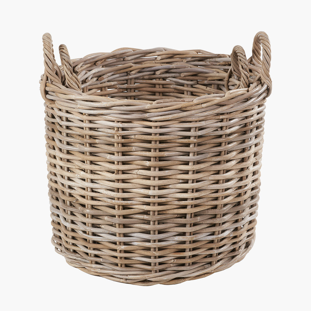 Tobs Set of 2 Grey Rattan Round Log Baskets