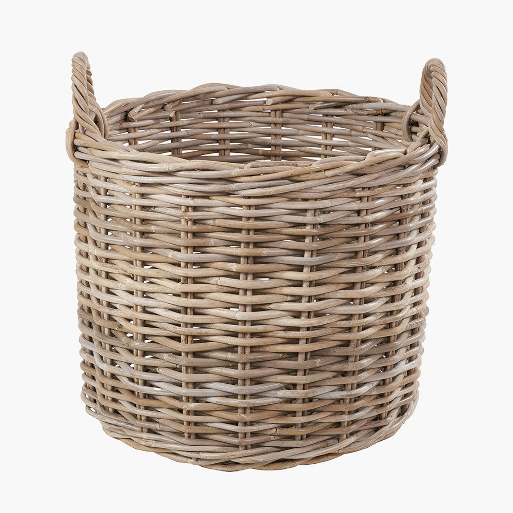Tobs Set of 2 Grey Rattan Round Log Baskets