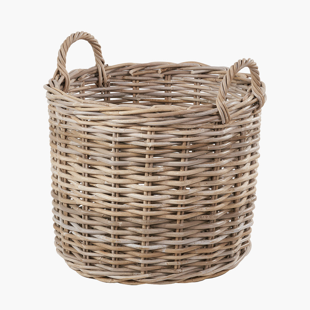 Tobs Set of 2 Grey Rattan Round Log Baskets