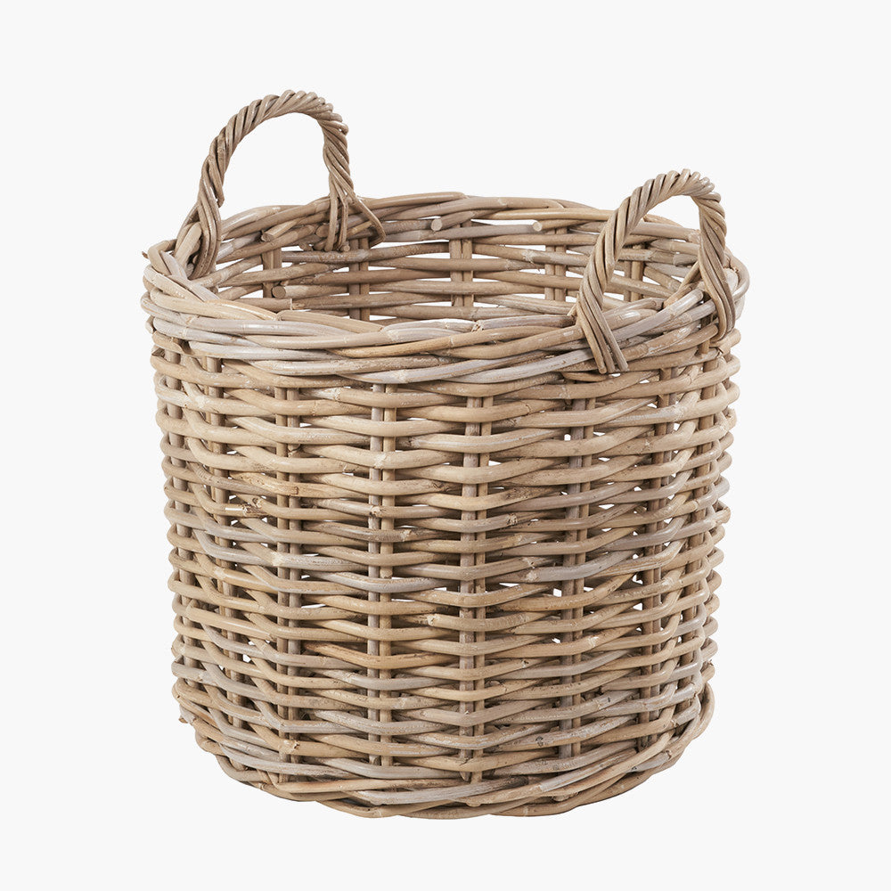 Tobs Set of 2 Grey Rattan Round Log Baskets