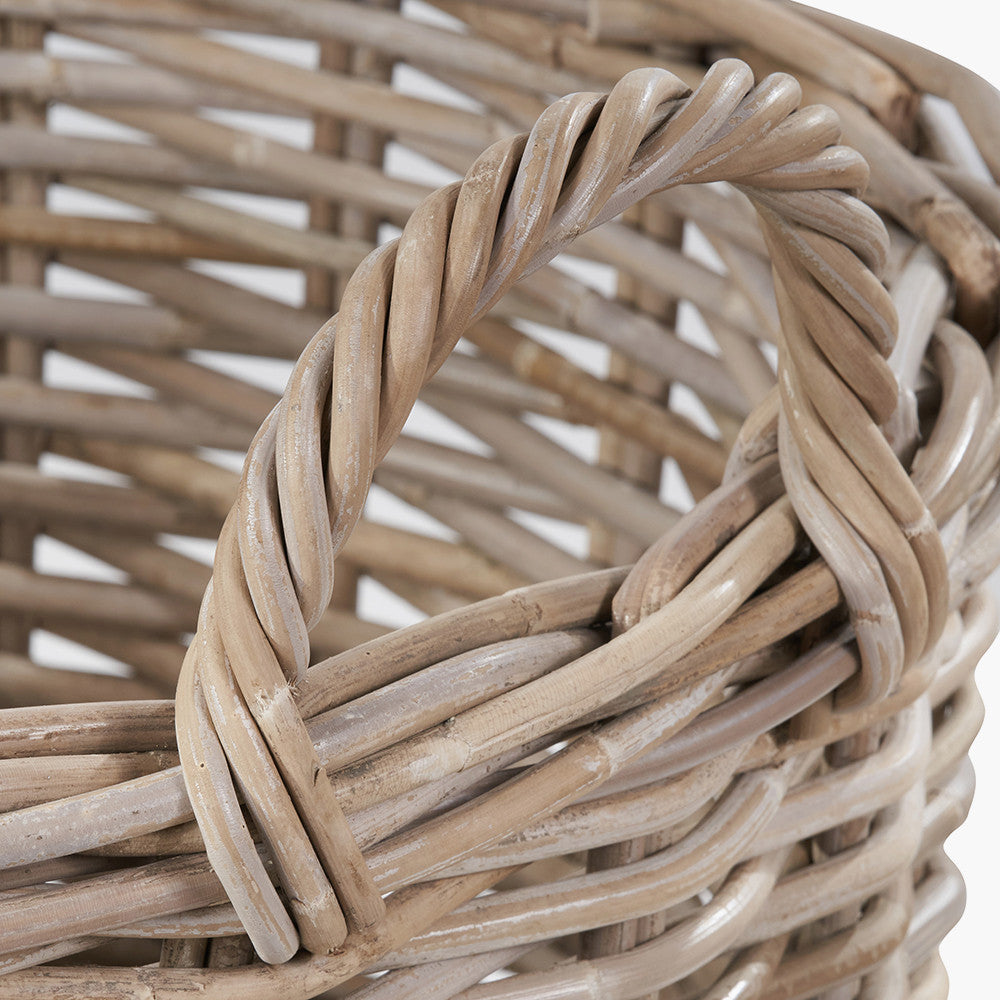 Tobs Set of 2 Grey Rattan Round Log Baskets