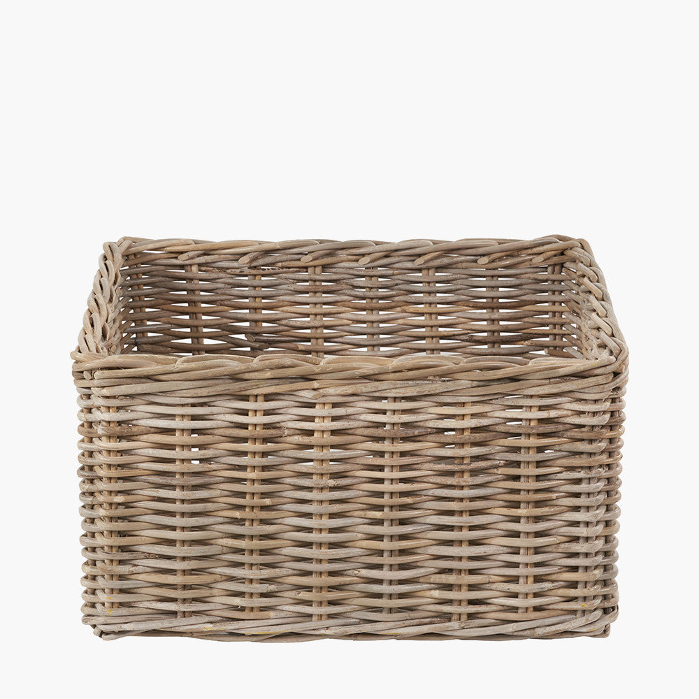 Tobs Set of 2 Grey Kubu Rattan Rectangular Storage Baskets with Inset Handles