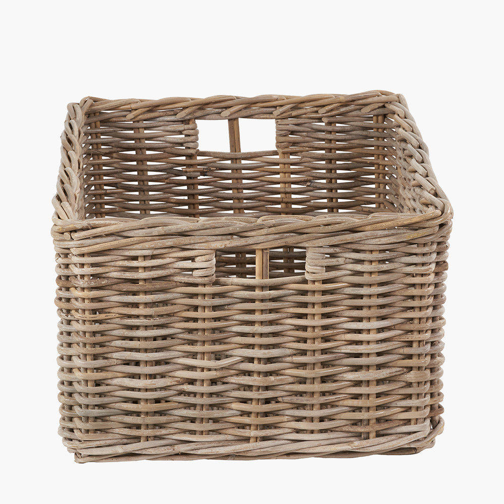 Tobs Set of 2 Grey Kubu Rattan Rectangular Storage Baskets with Inset Handles