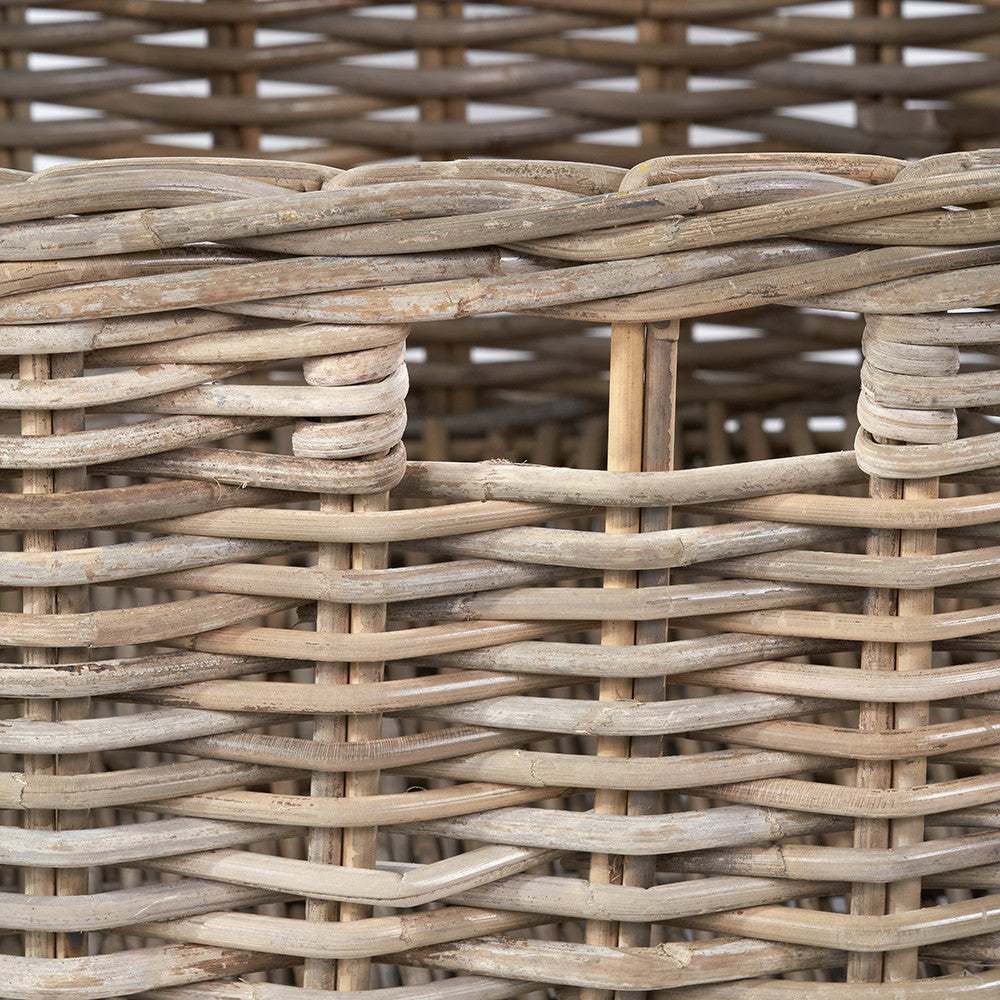 Tobs Set of 2 Grey Kubu Rattan Rectangular Storage Baskets with Inset Handles
