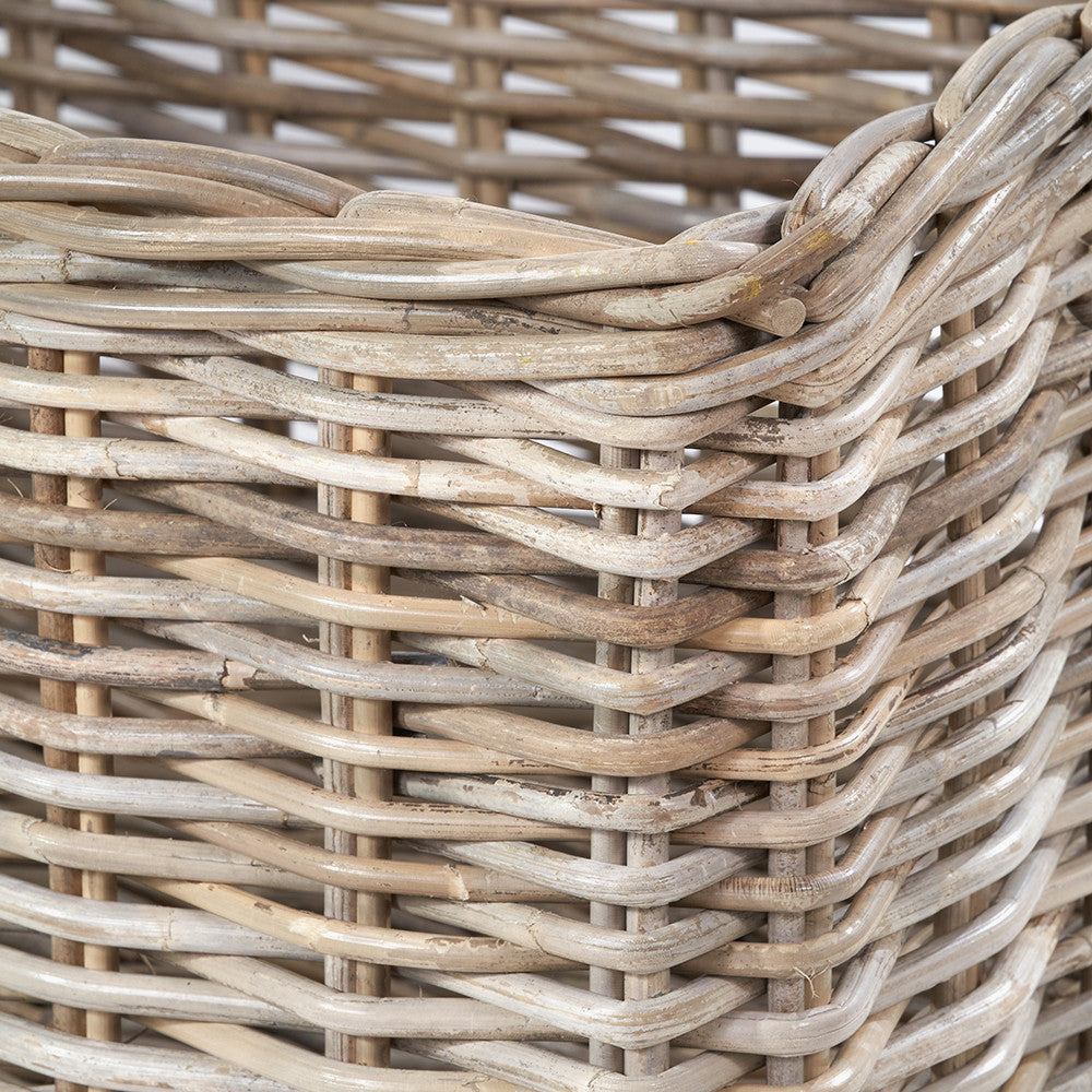 Tobs Set of 2 Grey Kubu Rattan Rectangular Storage Baskets with Inset Handles