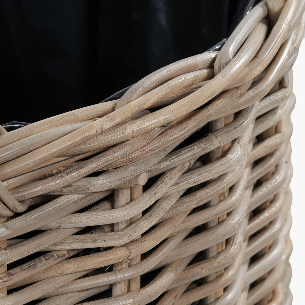 Tobs Set of 3 Indoor / Outdoor Grey Kubu Rattan Round Basket Planters with Handles