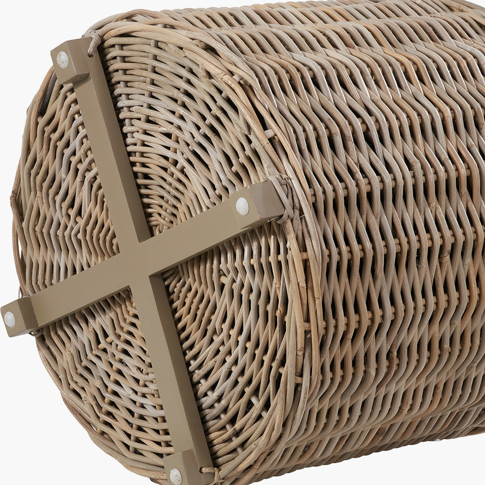 Tobs Set of 3 Indoor / Outdoor Grey Kubu Rattan Round Basket Planters with Handles