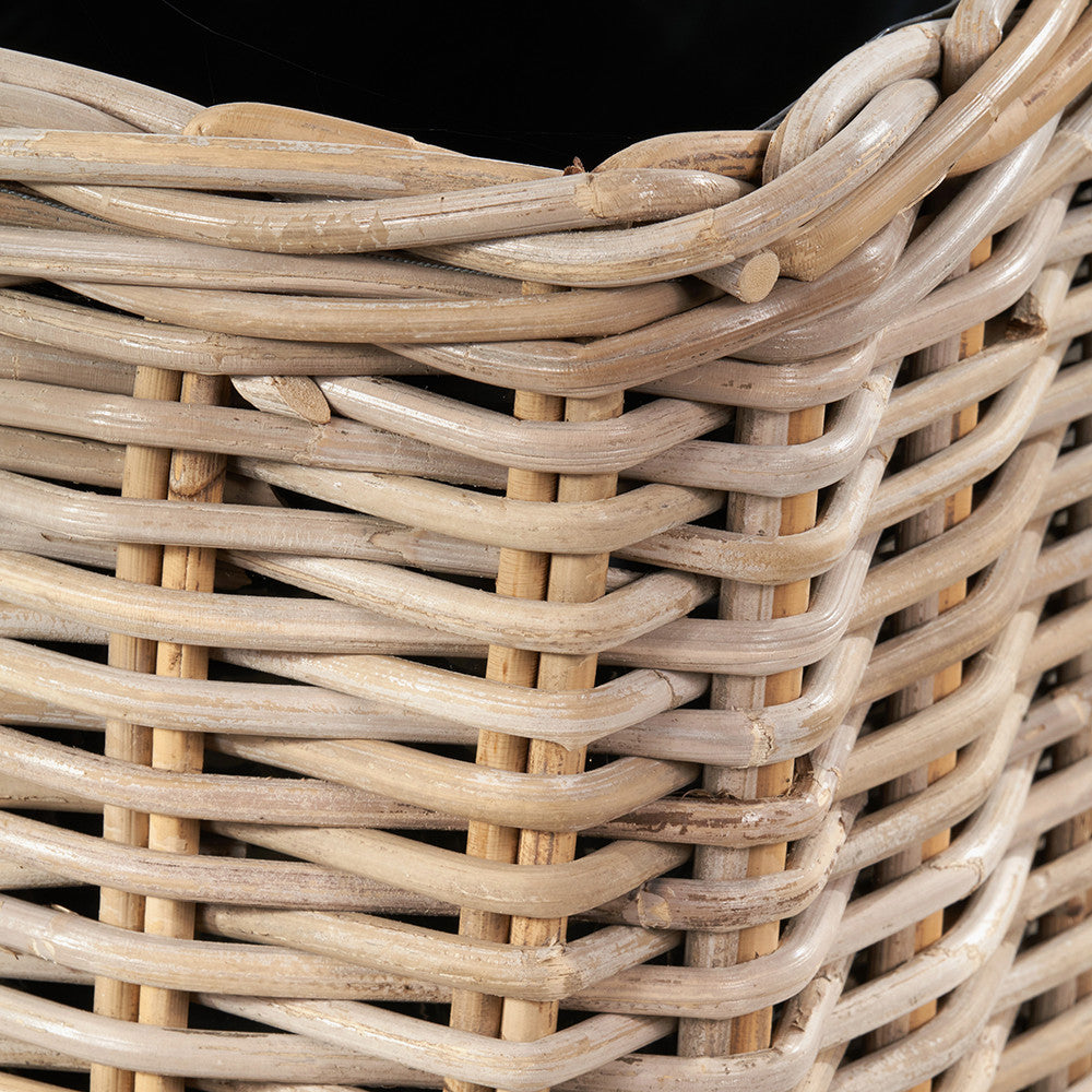Tobs Set of 3 Indoor / Outdoor Grey Kubu Rattan Square Basket Planters with Handles