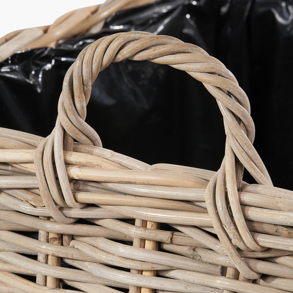 Tobs Set of 3 Indoor / Outdoor Grey Kubu Rattan Square Basket Planters with Handles