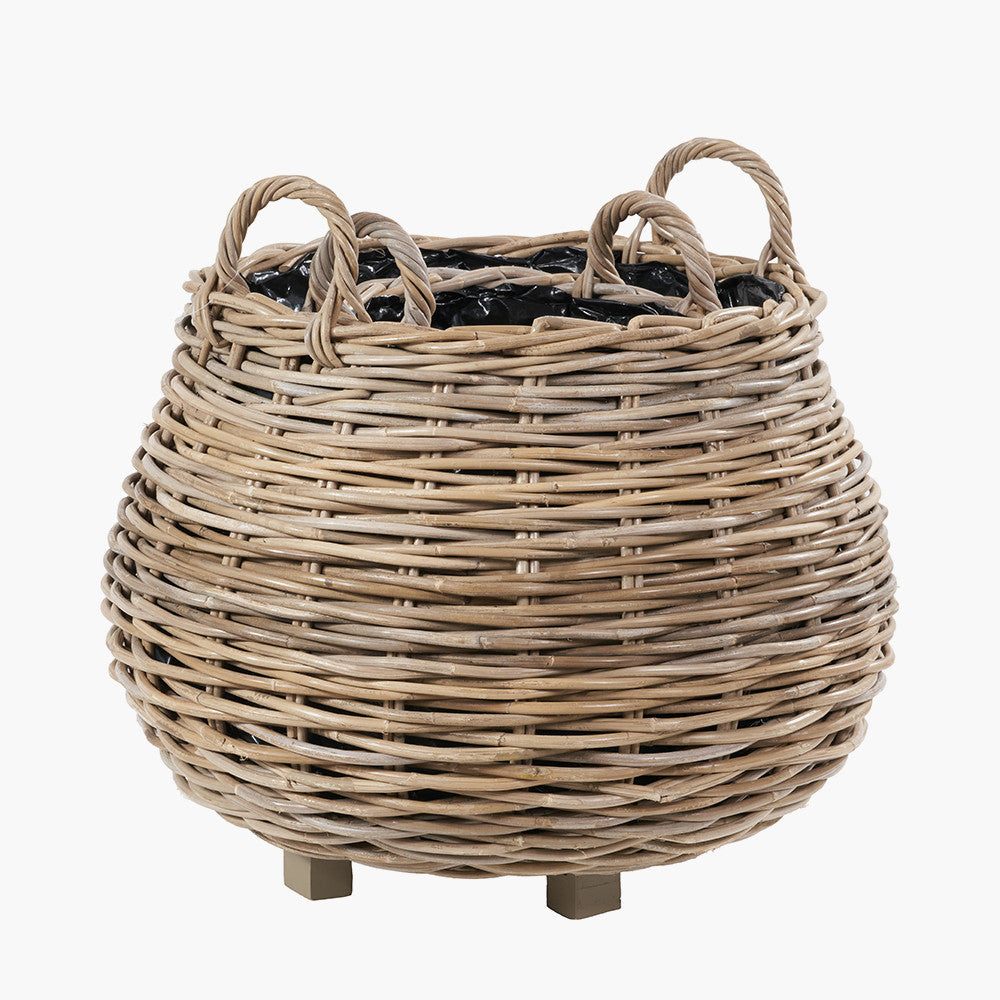 Tobs Set of 2 Indoor / Outdoor Grey Kubu Rattan Bulbous Basket Planters