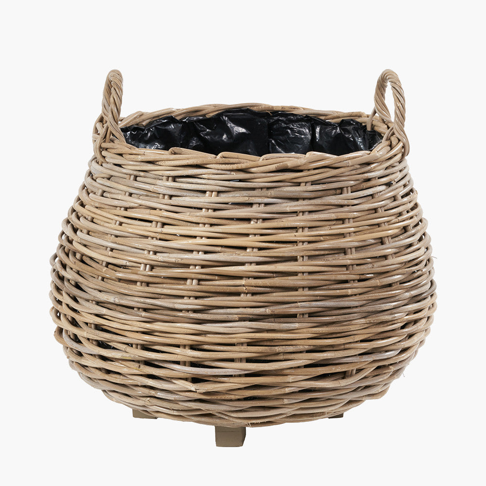 Tobs Set of 2 Indoor / Outdoor Grey Kubu Rattan Bulbous Basket Planters