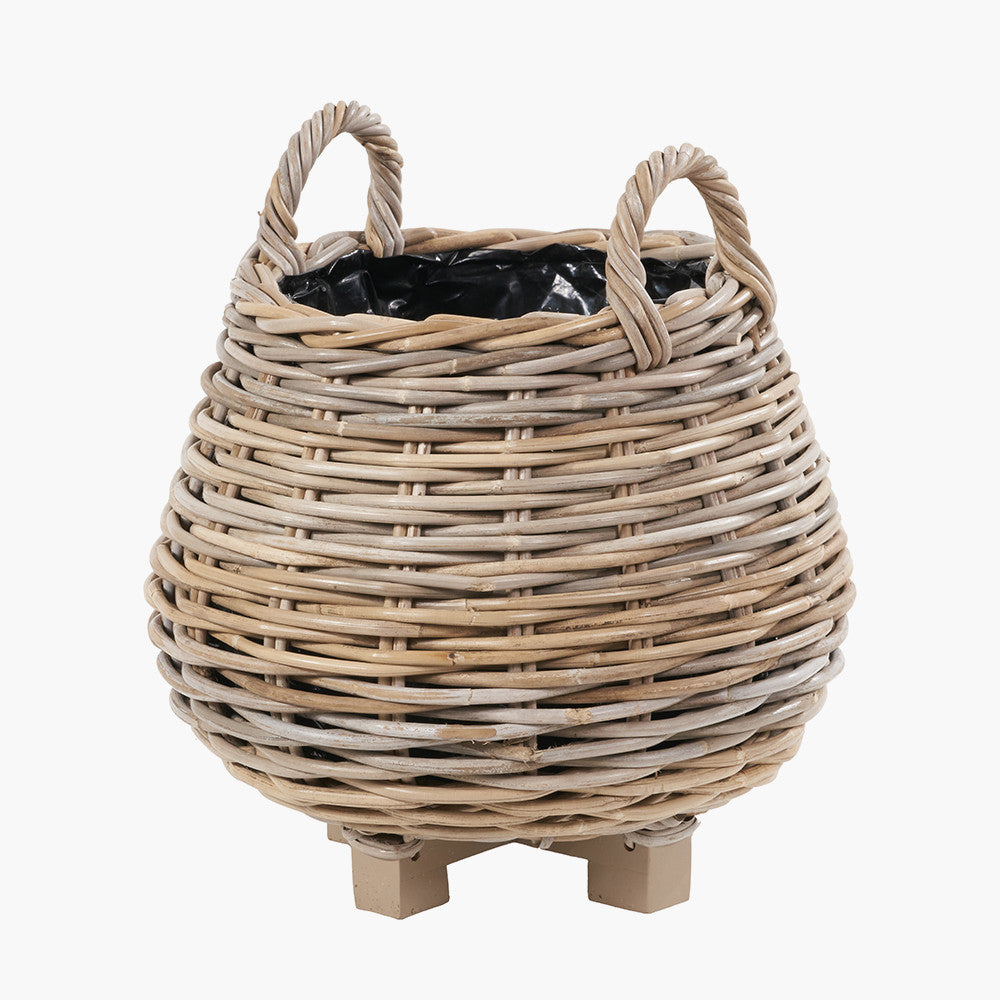 Tobs Set of 2 Indoor / Outdoor Grey Kubu Rattan Bulbous Basket Planters