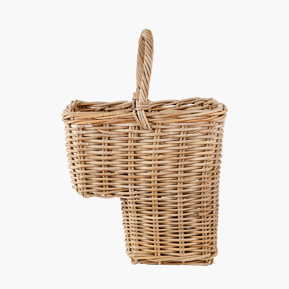 Grey Kubu Stair Storage Basket – Handwoven Rattan Home Organiser with Handle