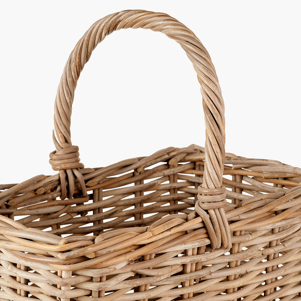 Grey Kubu Stair Storage Basket – Handwoven Rattan Home Organiser with Handle