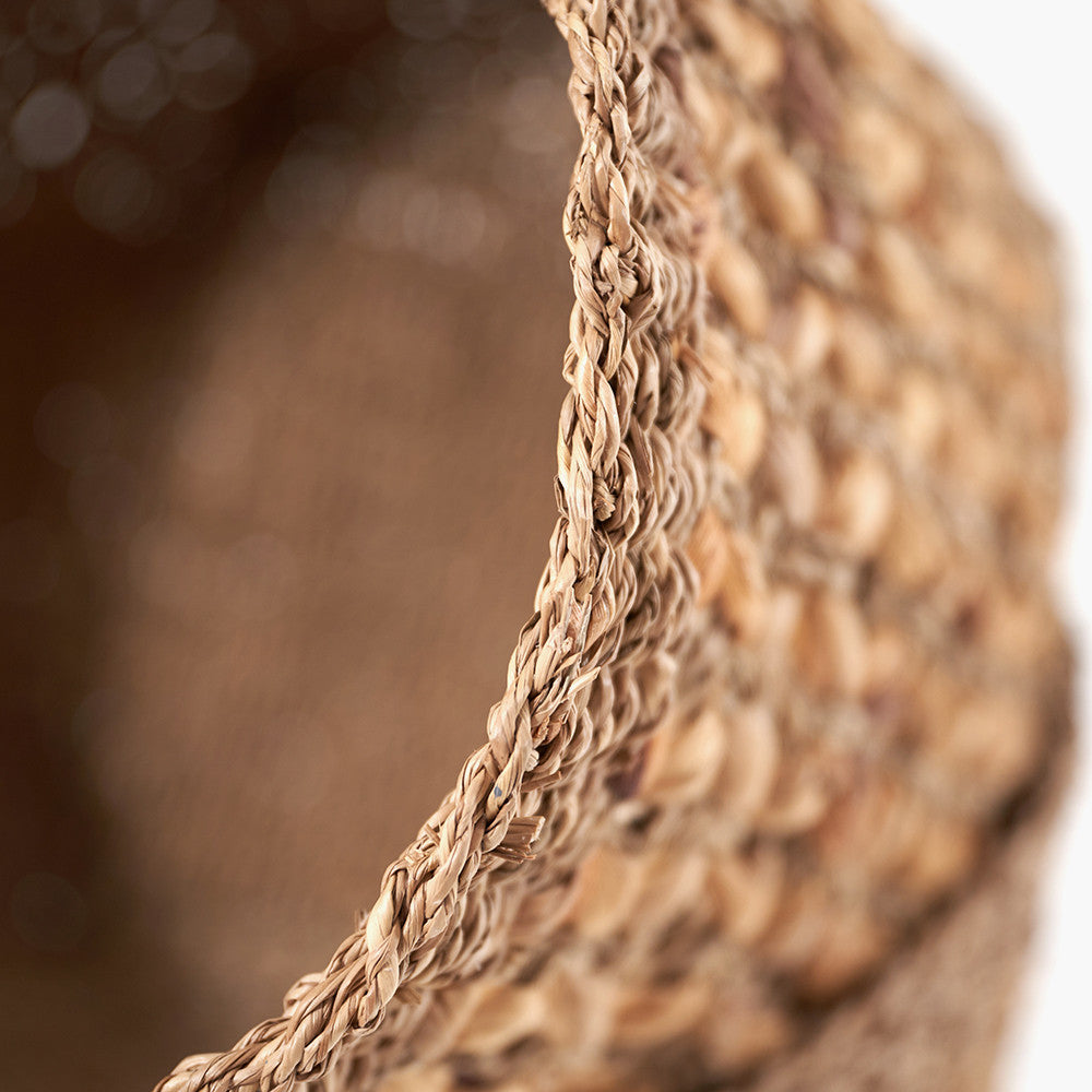Set of 3 Seagrass and Water Hyacinth Natural Tall Round Baskets – Handwoven Rustic Storage for Every Room