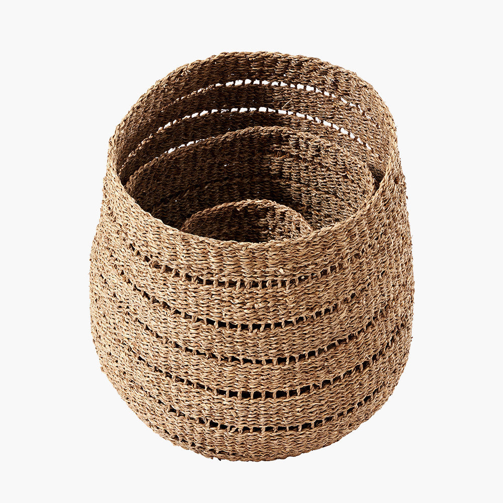 Set of 3 Seagrass Natural Round Baskets – Handwoven Rustic Storage for Stylish Homes