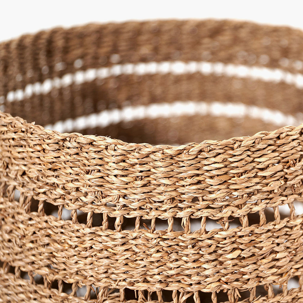 Set of 3 Seagrass Natural Round Baskets – Handwoven Rustic Storage for Stylish Homes