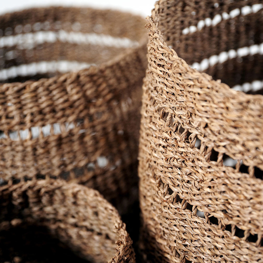 Set of 3 Seagrass Natural Round Baskets – Handwoven Rustic Storage for Stylish Homes