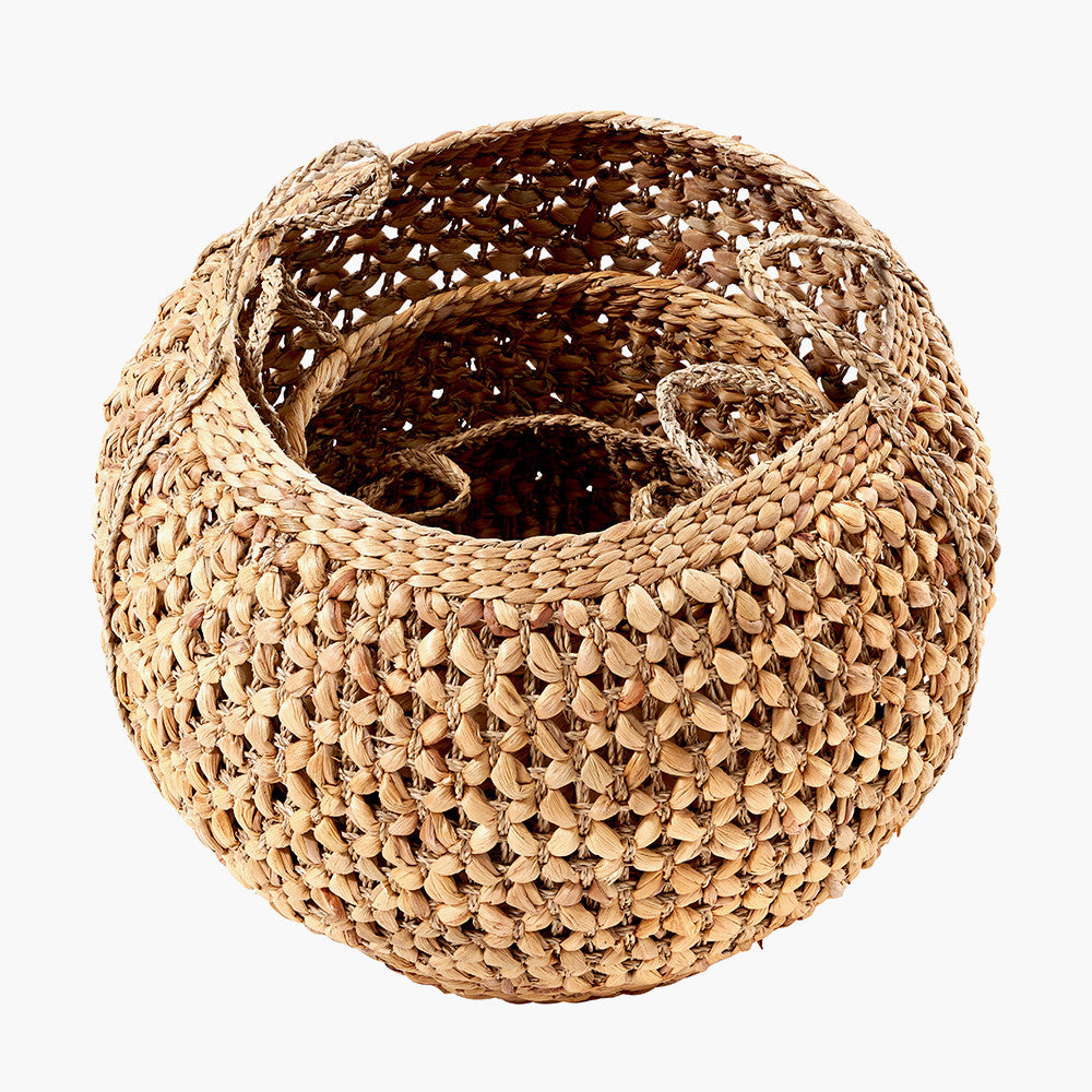 Set of 3 Water Hyacinth Round Handled Baskets – Natural Woven Storage for Stylish UK Interiors