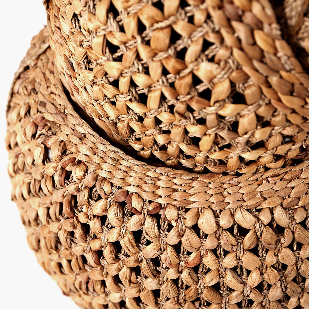 Set of 3 Water Hyacinth Round Handled Baskets – Natural Woven Storage for Stylish UK Interiors