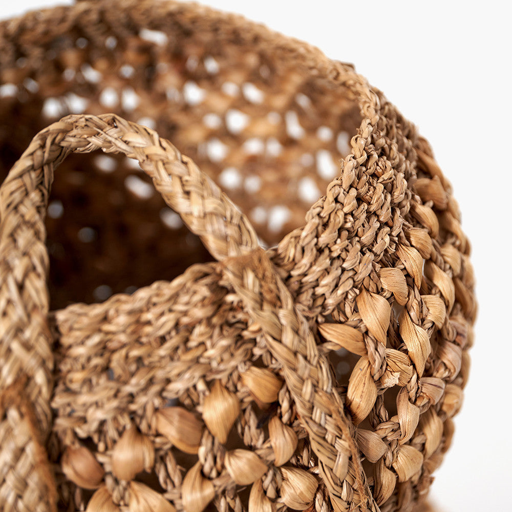 Set of 3 Water Hyacinth Round Handled Baskets – Natural Woven Storage for Stylish UK Interiors