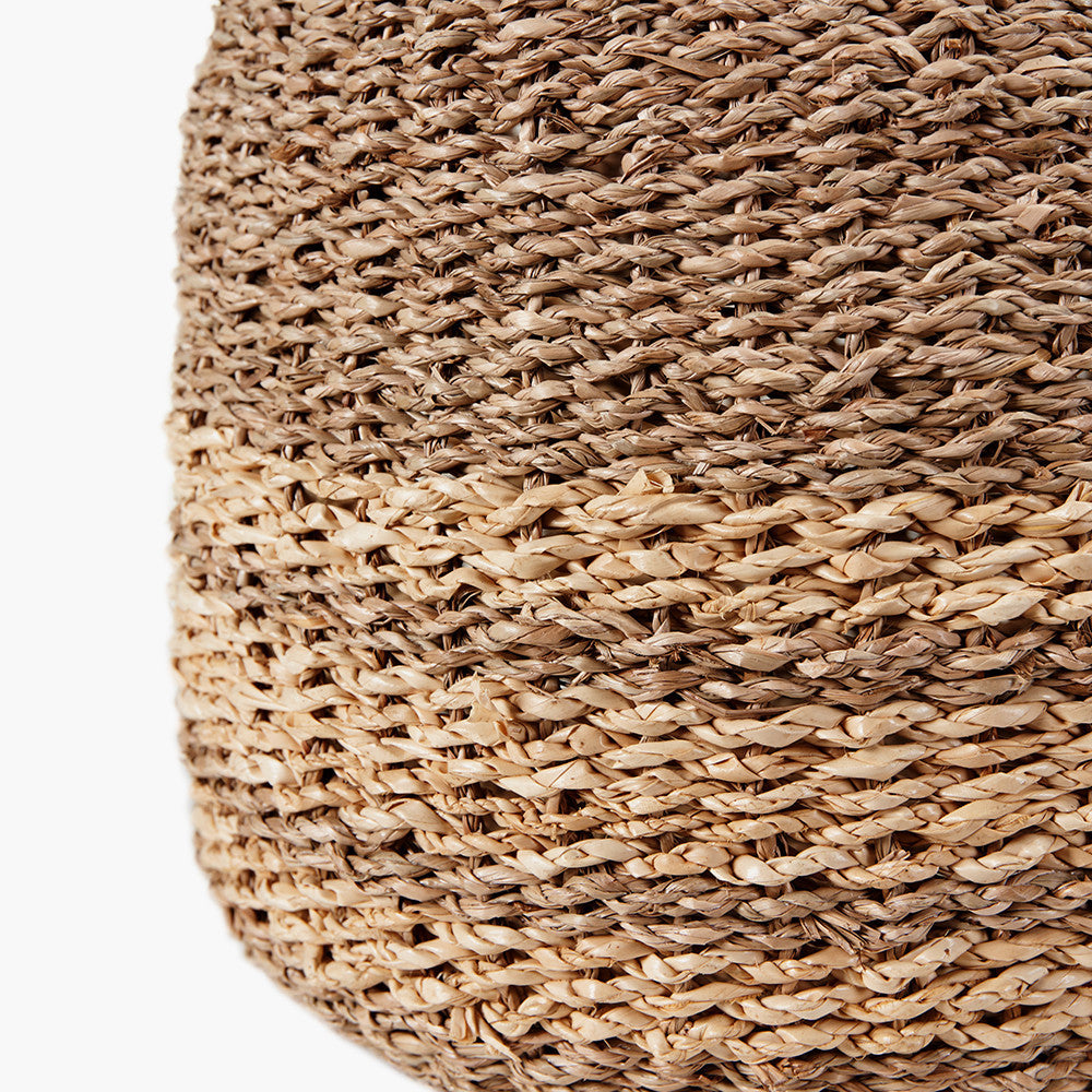 Set of 3 Two-Tone Seagrass and Palm Leaf Natural Round Baskets – Handwoven Rustic Storage for Every Home
