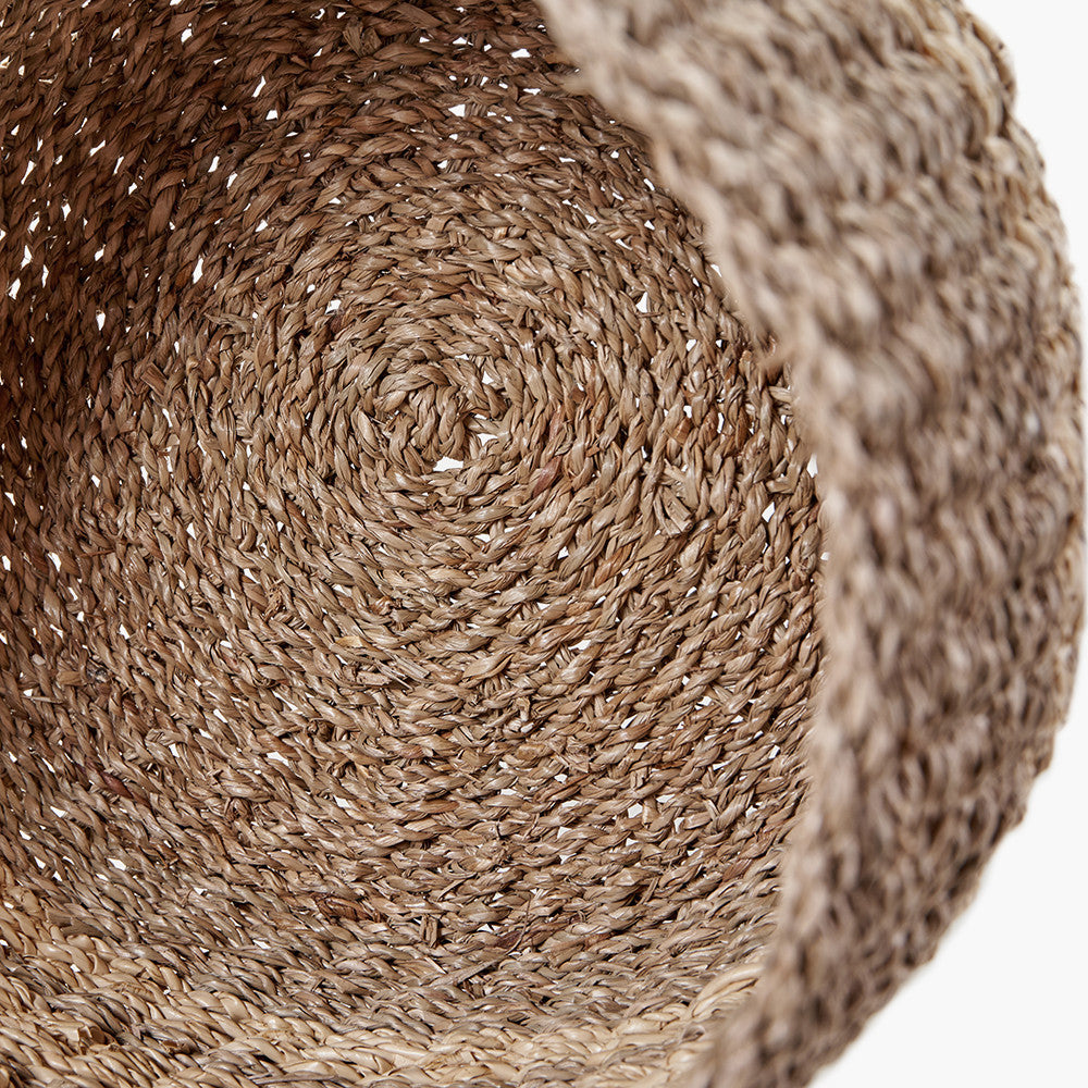 Set of 3 Two-Tone Seagrass and Palm Leaf Natural Round Baskets – Handwoven Rustic Storage for Every Home