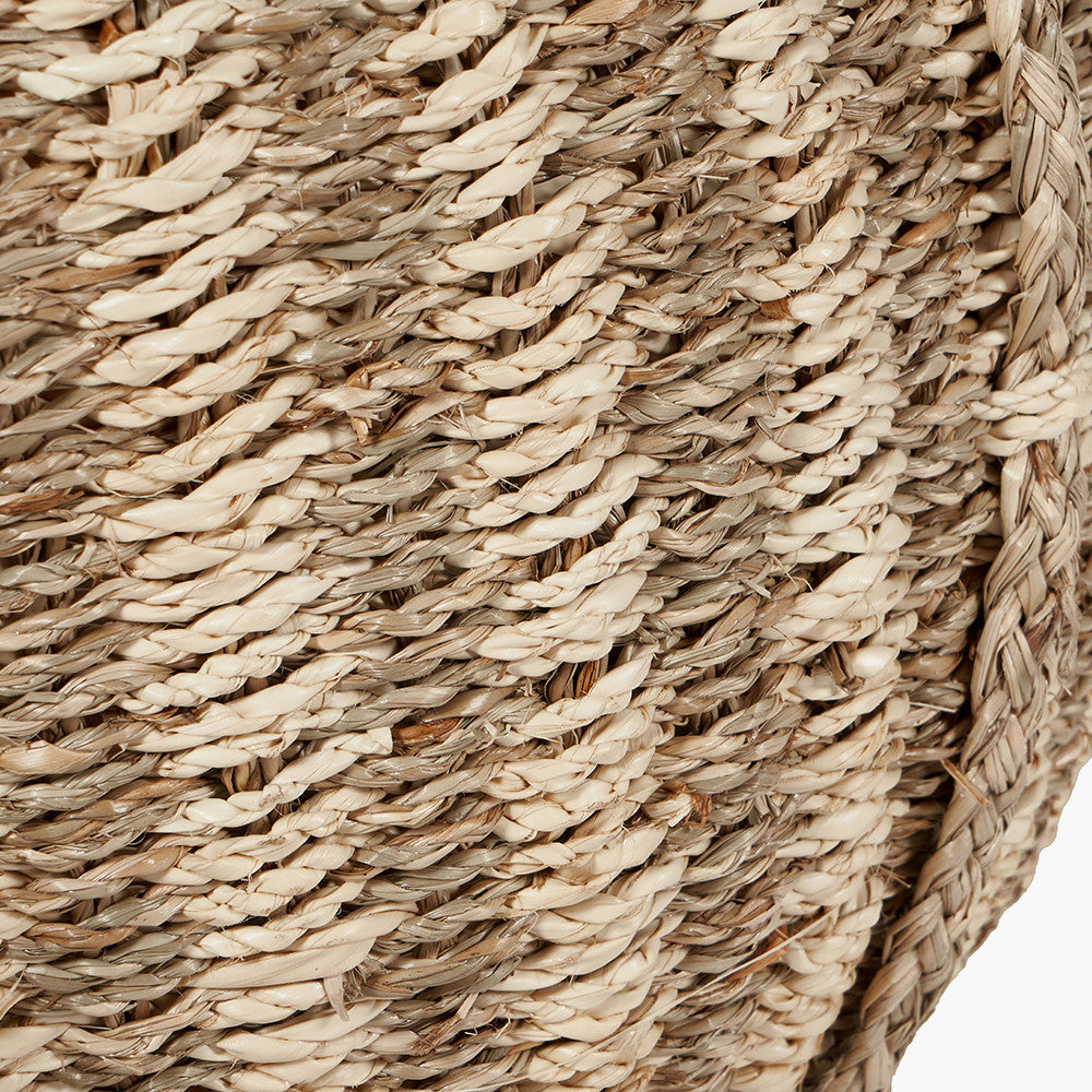 Set of 3 Seagrass and Palm Leaf Natural Striped Round Baskets – Handwoven Natural Storage with Style