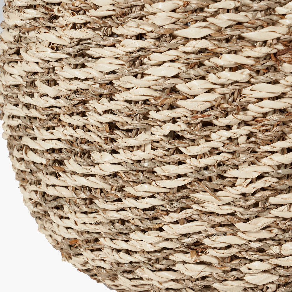 Set of 3 Seagrass and Palm Leaf 2-Tone Natural Plaited Round Baskets – Rustic Coastal Style for Modern Living