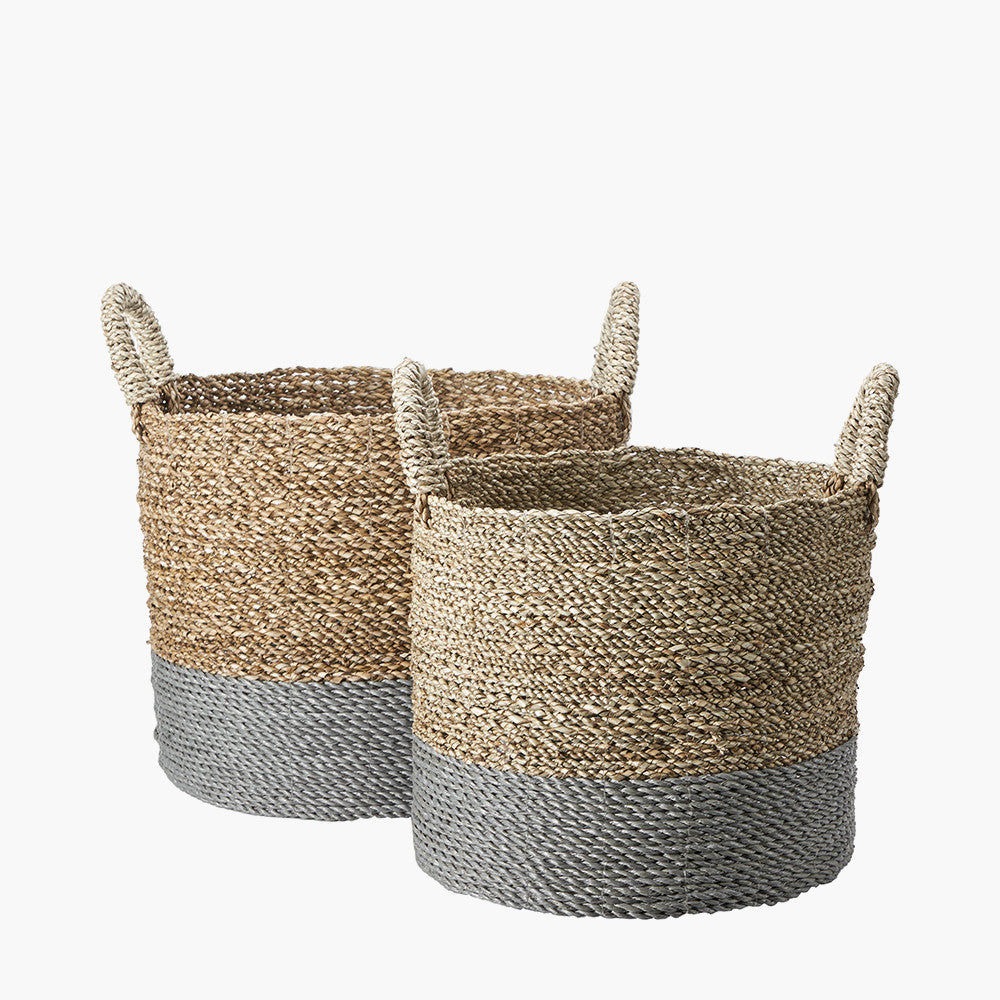 Set of 2 Banana Leaf Two Tone Natural and Grey Baskets – Handwoven Modern Storage for Stylish UK Homes