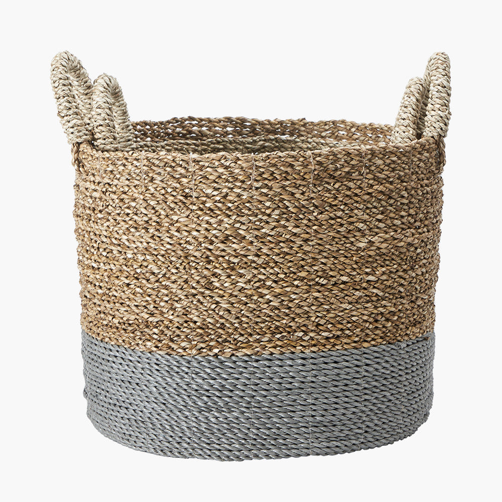Set of 2 Banana Leaf Two Tone Natural and Grey Baskets – Handwoven Modern Storage for Stylish UK Homes