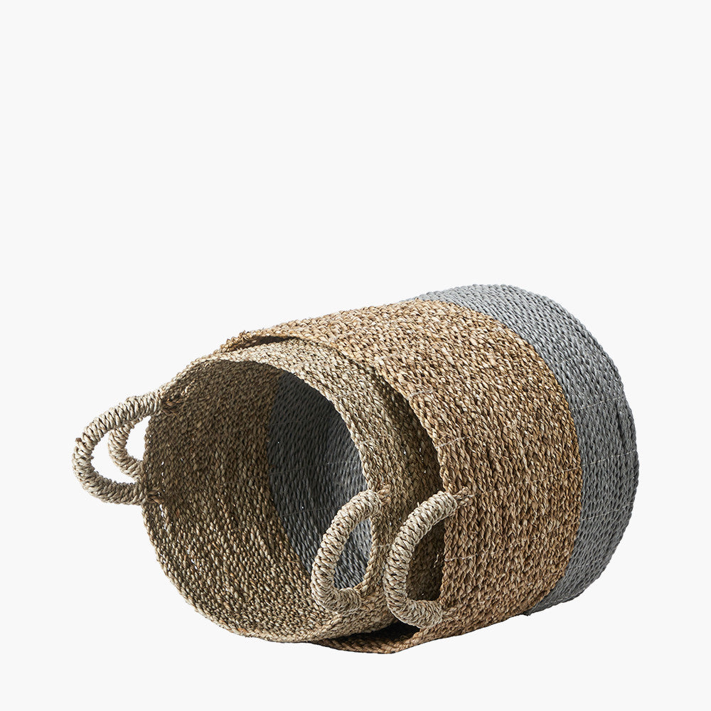 Set of 2 Banana Leaf Two Tone Natural and Grey Baskets – Handwoven Modern Storage for Stylish UK Homes