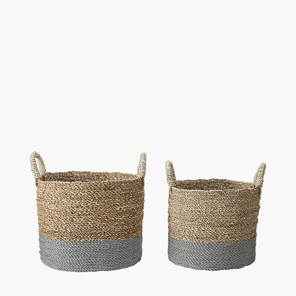 Set of 2 Banana Leaf Two Tone Natural and Grey Baskets – Handwoven Modern Storage for Stylish UK Homes
