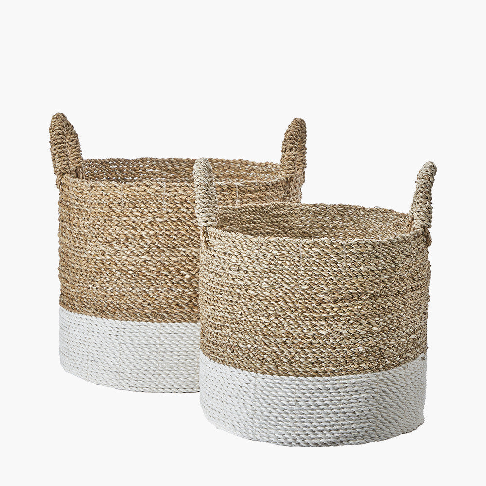 Set of 2 Banana Leaf Two Tone Natural and White Baskets – Handwoven Scandi Storage for Modern UK Homes