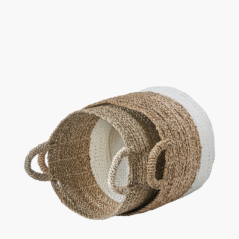 Set of 2 Banana Leaf Two Tone Natural and White Baskets – Handwoven Scandi Storage for Modern UK Homes
