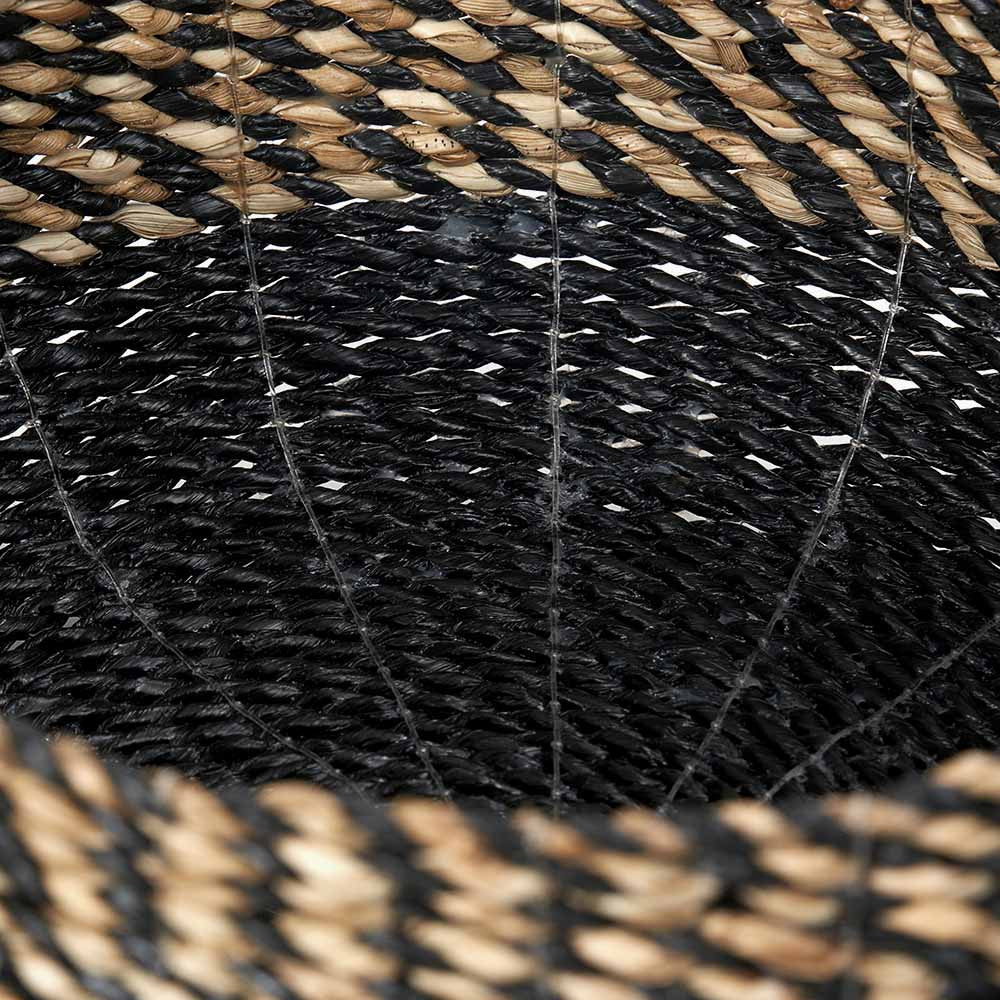 Set of 2 Seagrass Natural and Black Round Baskets – Handwoven Rustic Elegance