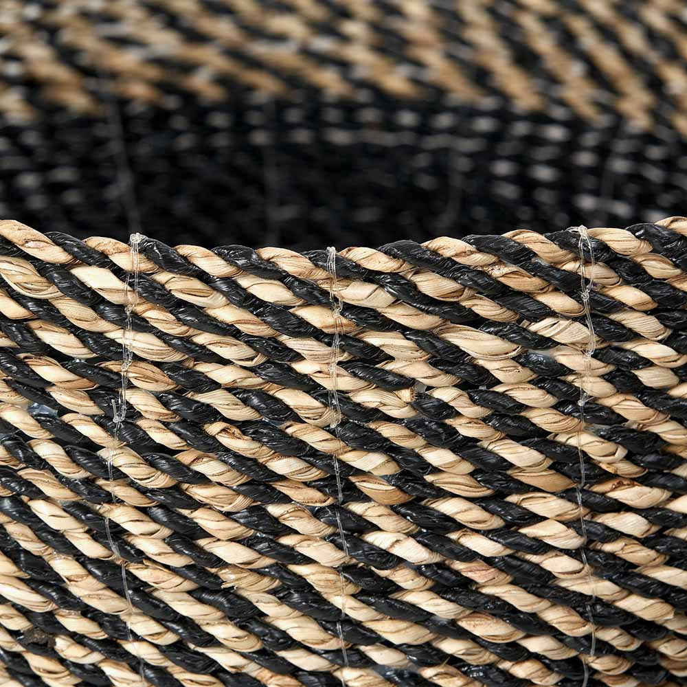 Set of 2 Seagrass Natural and Black Round Baskets – Handwoven Rustic Elegance